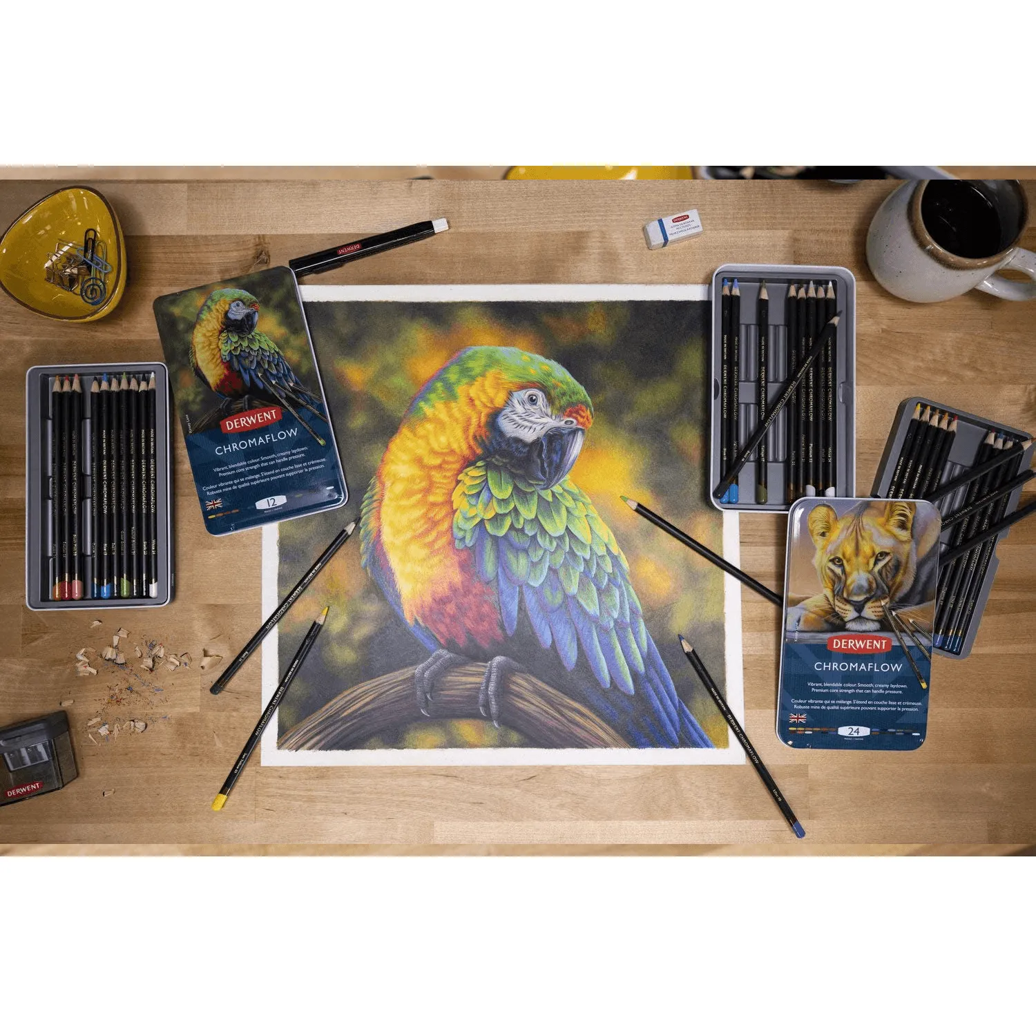 24 Derwent ChromaFlow Coloured Pencils Tin Set Rich Vibrant