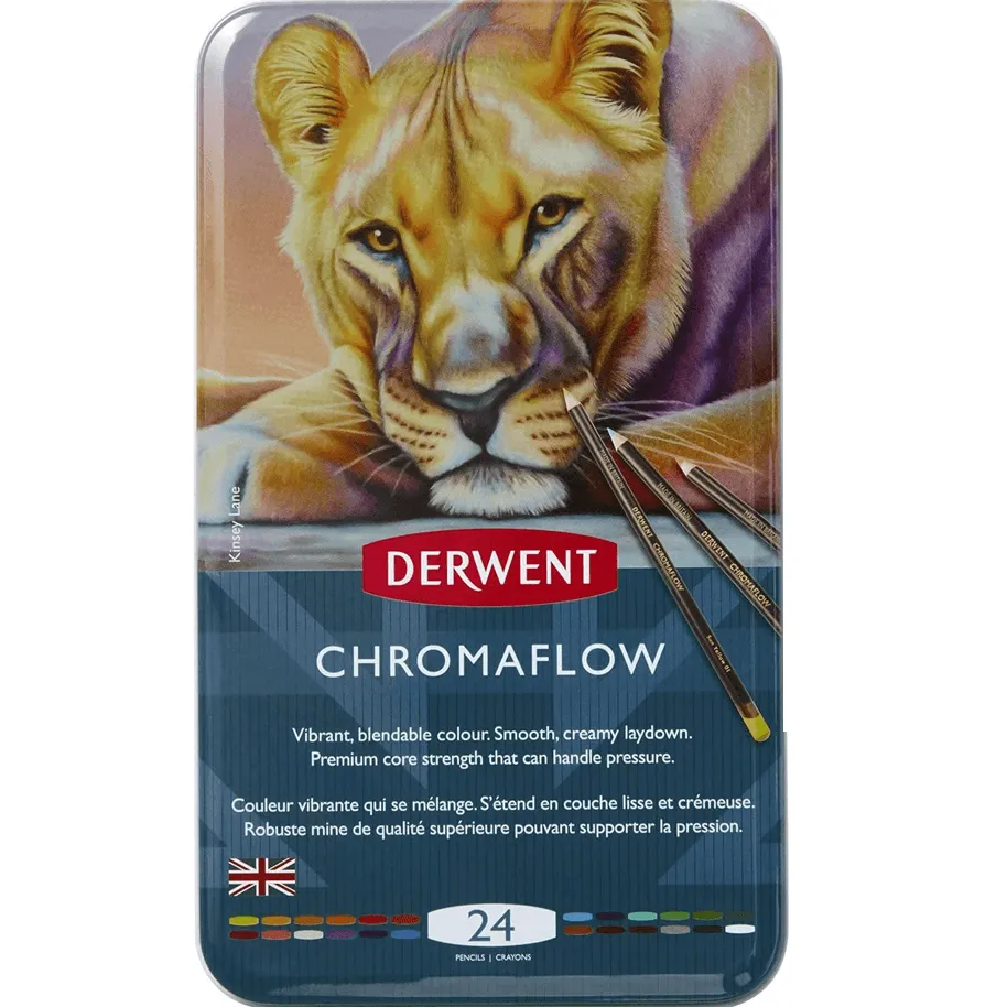 24 Derwent ChromaFlow Coloured Pencils Tin Set Rich Vibrant