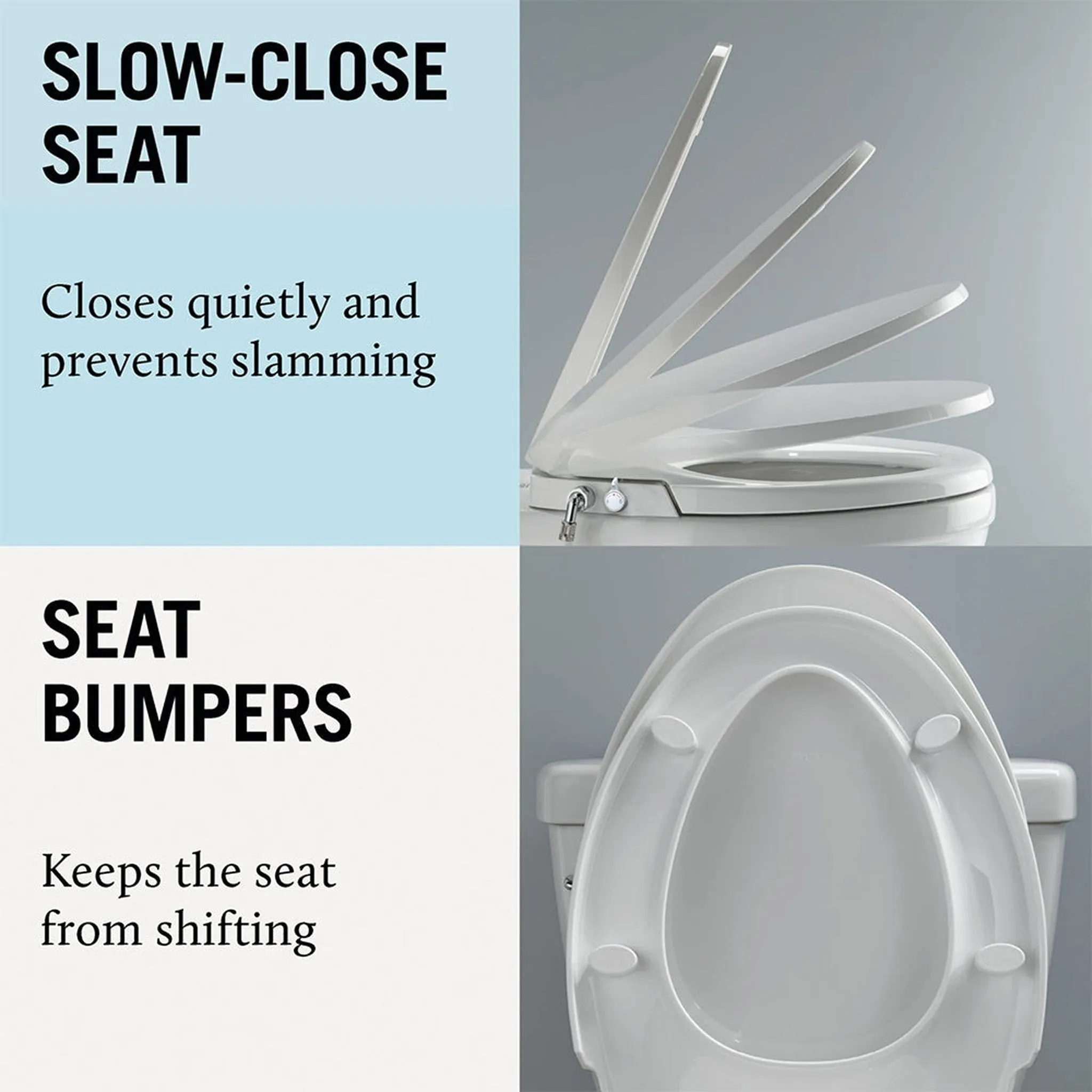 5Seconds B Series 15" White Elongated Non-Electric Soft Close Bidet Toilet Seat With Super Grip Bumpers