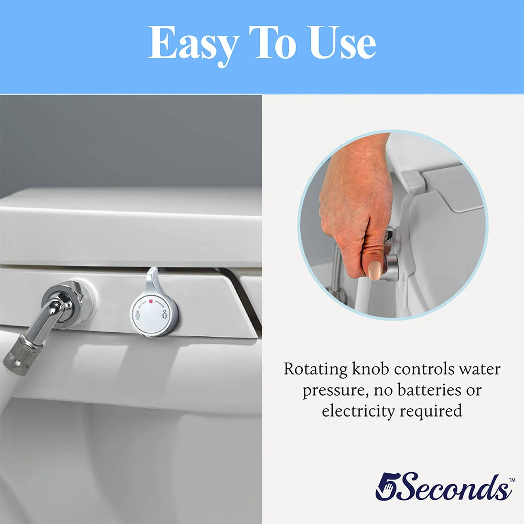 5Seconds B Series 15" White Elongated Non-Electric Soft Close Bidet Toilet Seat With Super Grip Bumpers