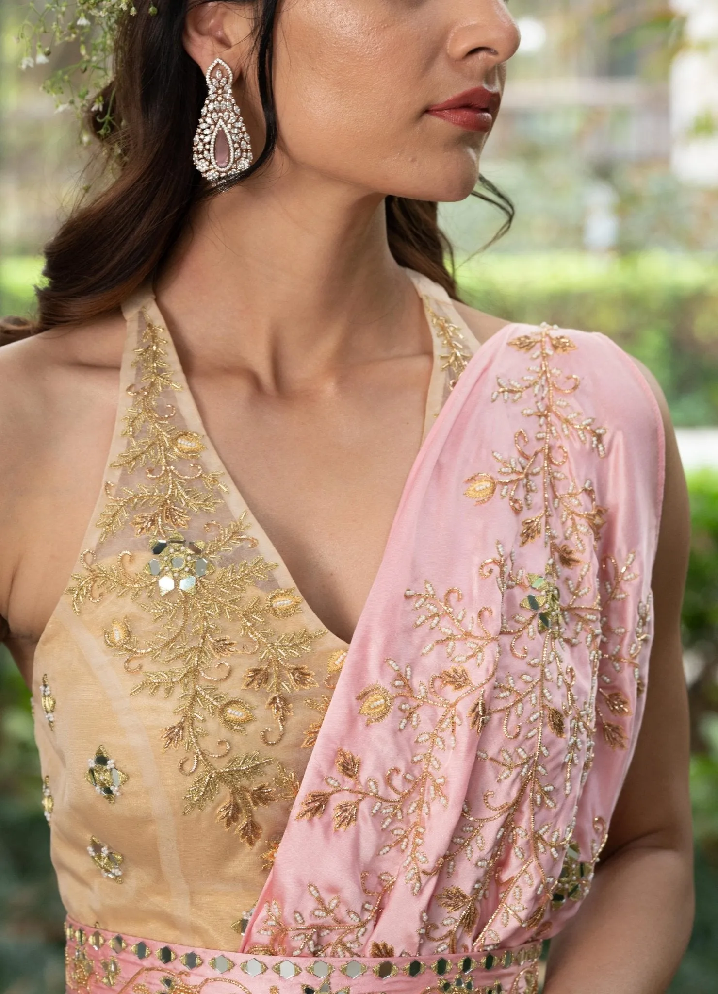Blush Pink Pre Drape Saree Set