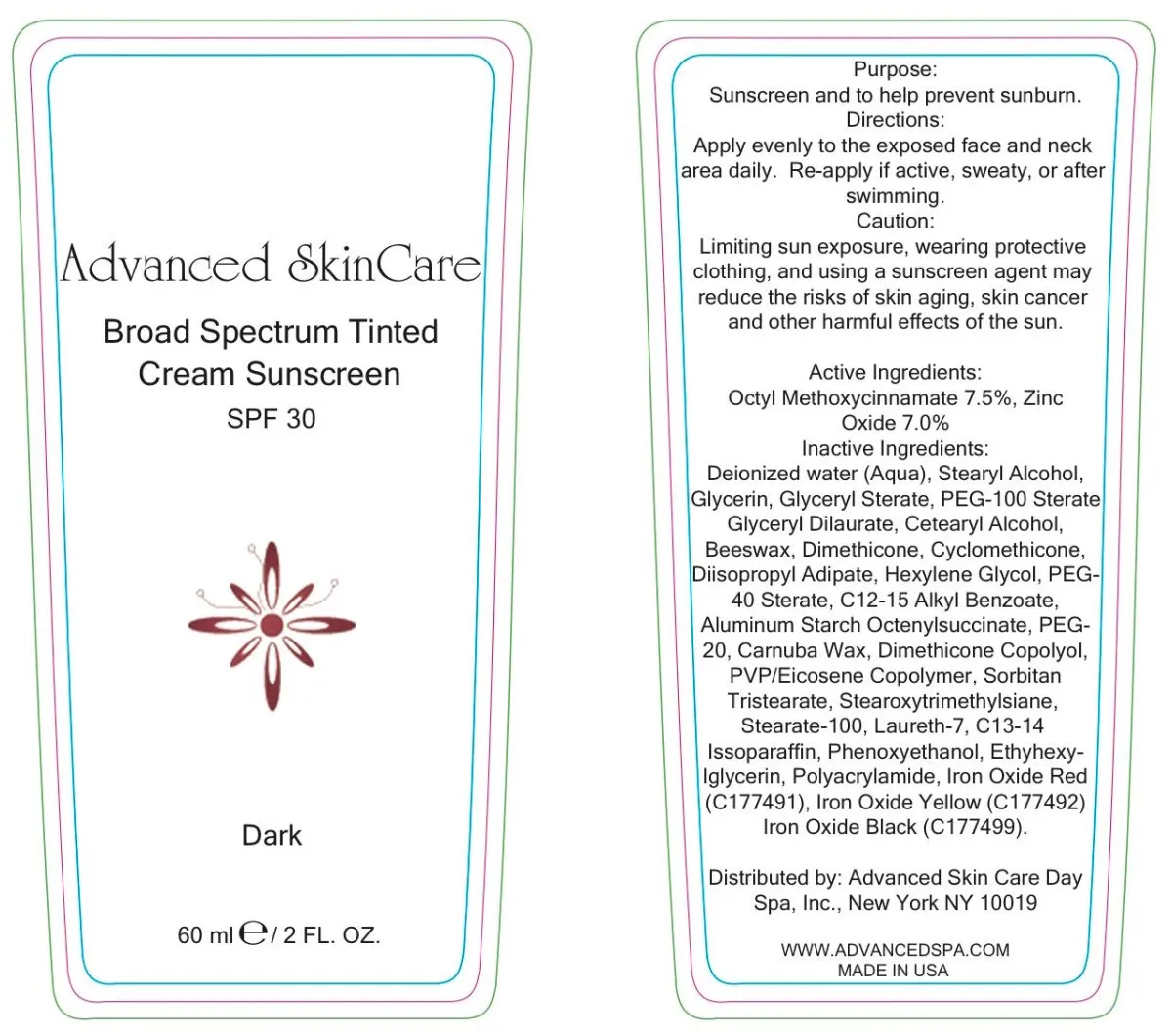 Broad Spectrum Tinted Cream Sunscreen, Dark (SPF 30)
