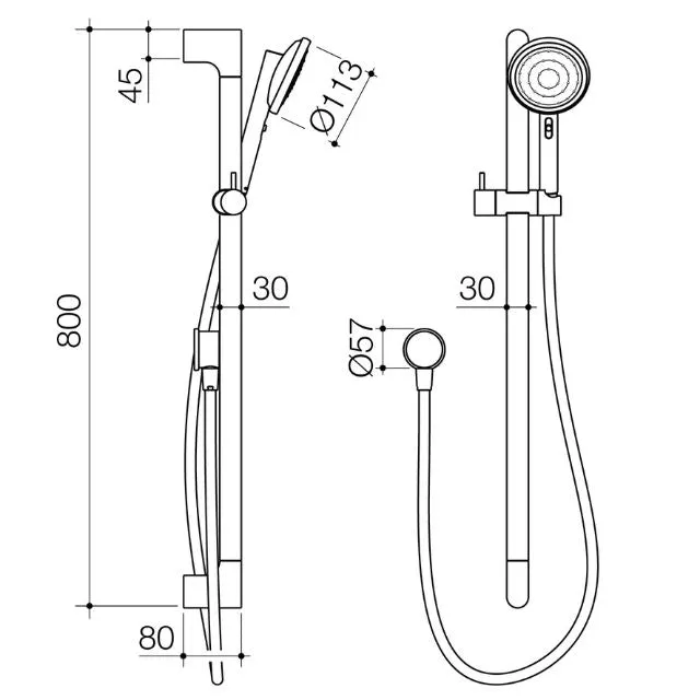 Caroma Urbane II Universal Rail Shower - Gun Metal