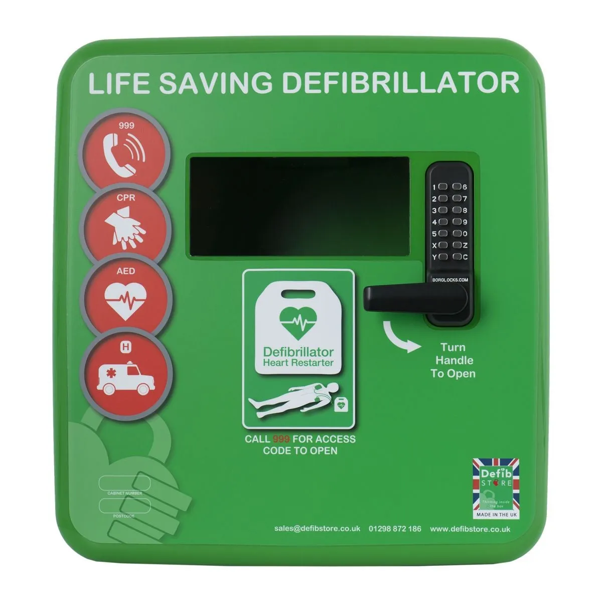 Defibstore 4000 - Defib Cabinet w/ Heater & Light - Keypad Lock - Green