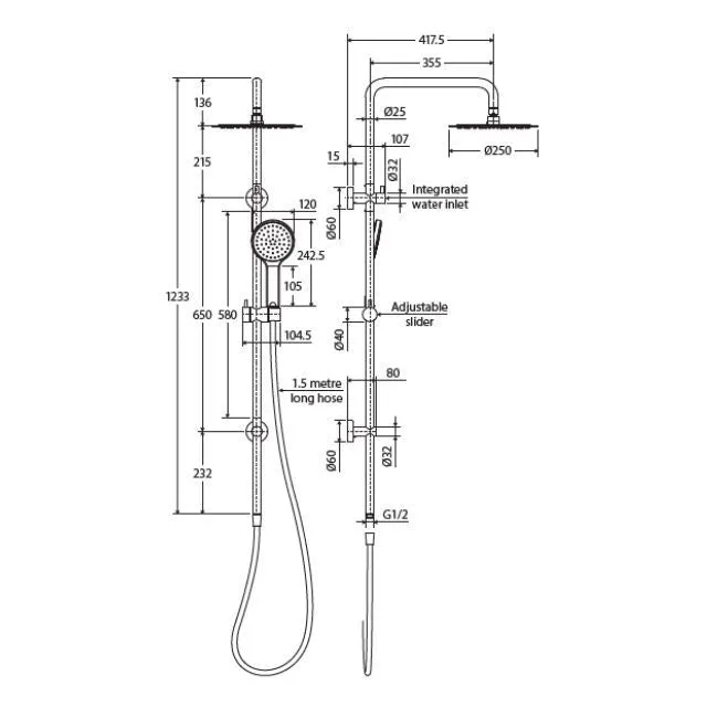 Fienza Kaya Twin Rail Shower Brushed Nickel