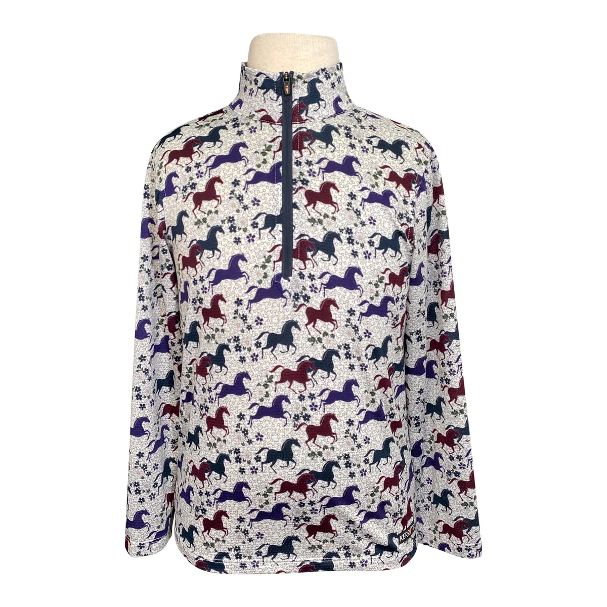 Kerrits 'Aire Ice Fil' Long Sleeve Shirt in Oyster Horses & Bits - Children's Large