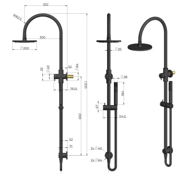 Meir Gooseneck Shower Set with 200mm Rose, Three-Function Hand Shower Brushed Nickel