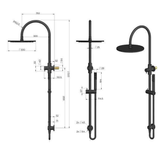 Meir Gooseneck Shower Set with 300mm rose, Single-Function Hand Shower Shadow