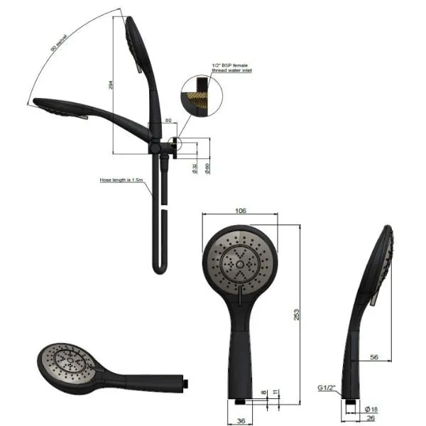 Meir Round 3 Function Hand Shower on Swivel Bracket Shadow