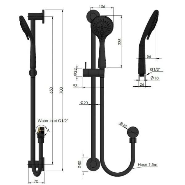 Meir Round 3 Function Rail Shower Brushed Nickel