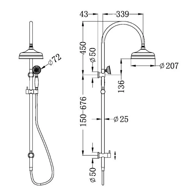 Nero York Twin Shower With White Porcelain Hand Shower Matte Black