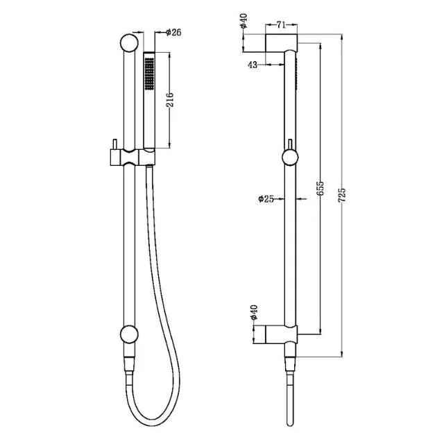 Nero Zen SS316L Shower Rail With Outdoor Shower Hose Brushed Gold