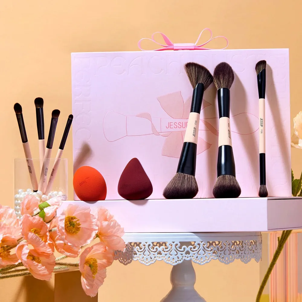 Peach Dust Perfection Beauty Kit zestaw dwustronnych pędzli do makijażu 7szt.   gąbeczki do makijażu 2szt. T506