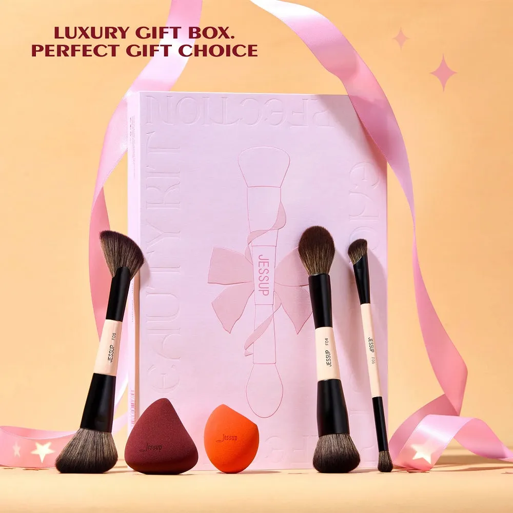 Peach Dust Perfection Beauty Kit zestaw dwustronnych pędzli do makijażu 7szt.   gąbeczki do makijażu 2szt. T506
