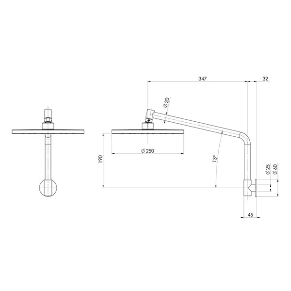 Phoenix Tapware Ormond High-Rise Shower Arm & Rose Brushed Nickel