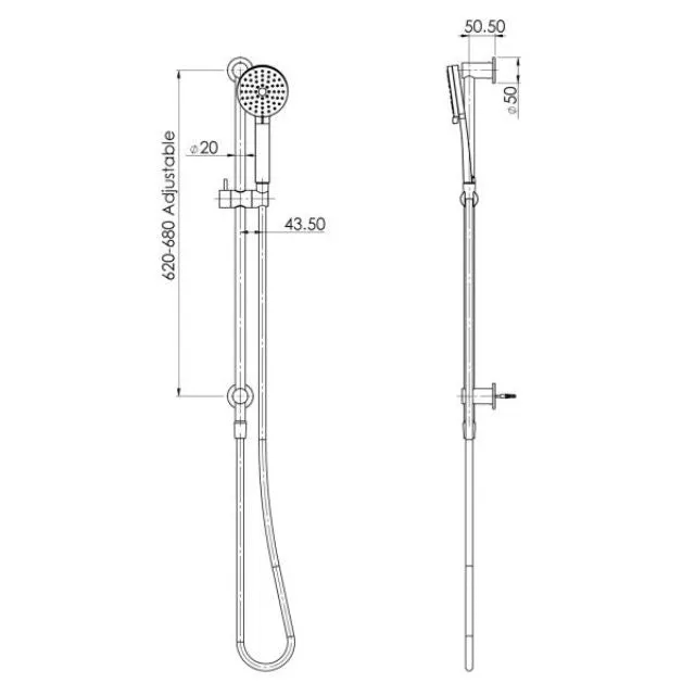 Phoenix Vivid Slimline Water Through Rail Hand Shower Brushed Carbon