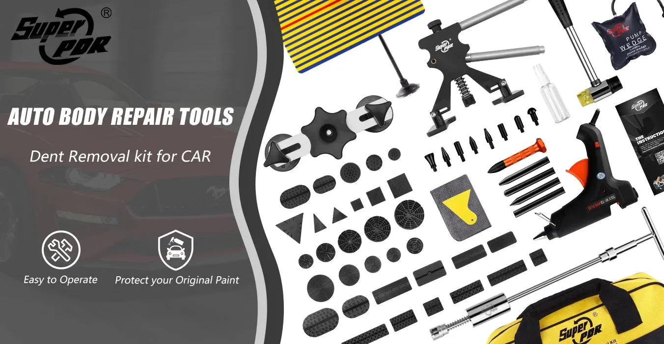 Professional PDR Car Dent Repair Kit with Glue Gun, Slide Hammer, and Bridge Tools