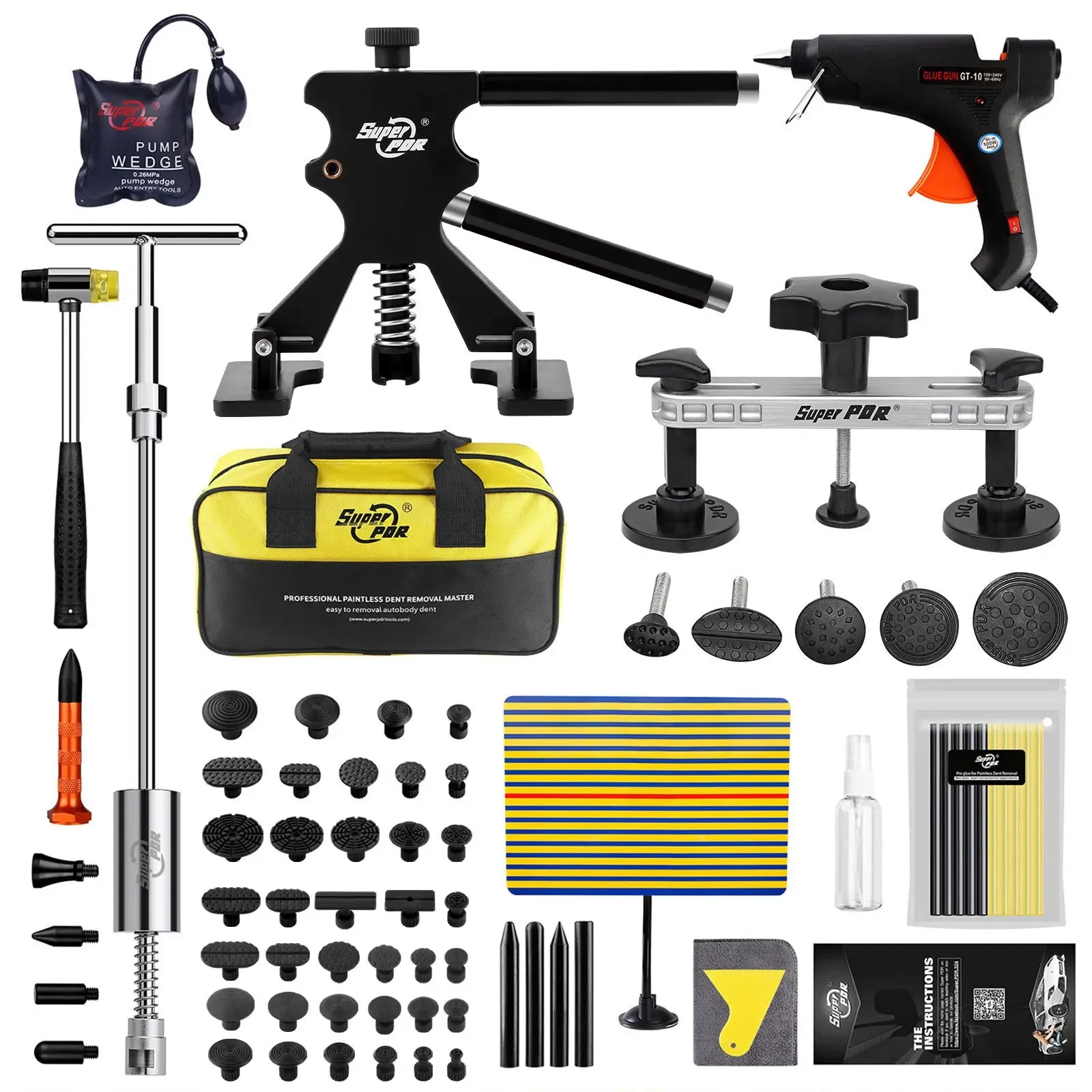 Professional PDR Car Dent Repair Kit with Glue Gun, Slide Hammer, and Bridge Tools