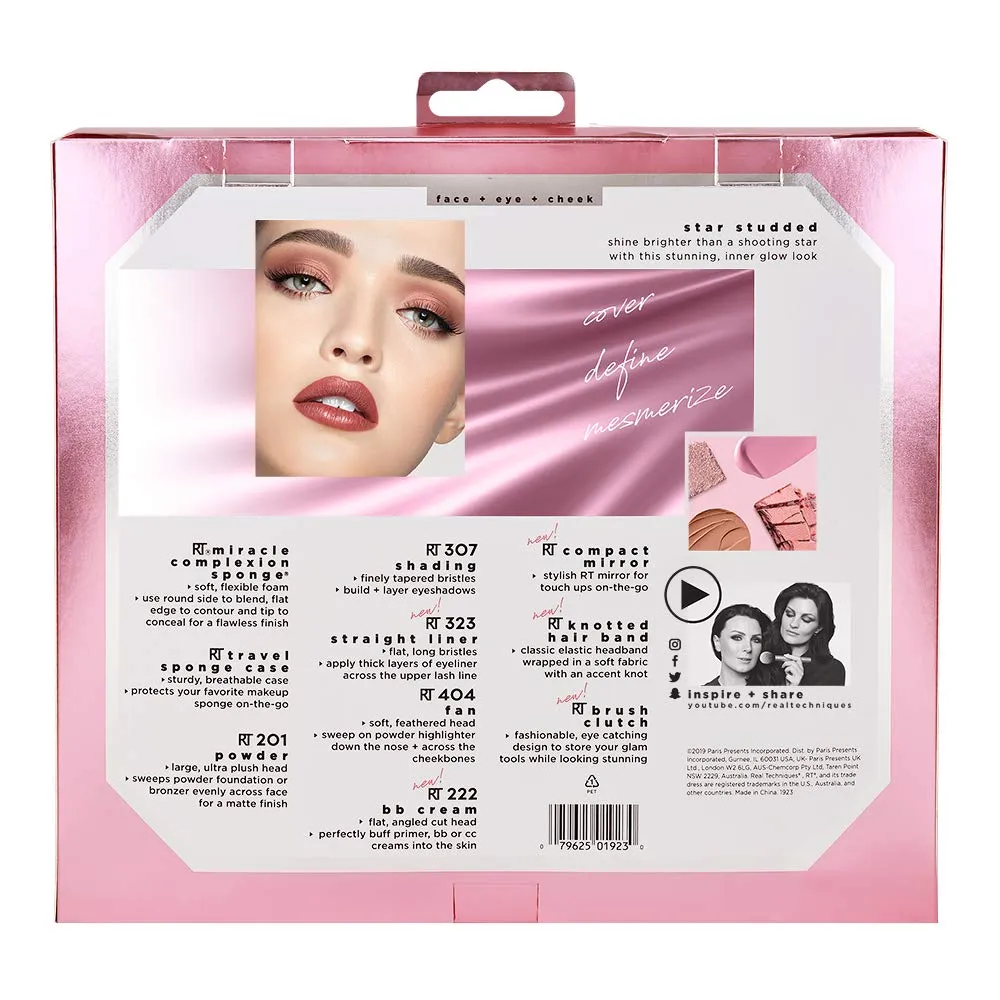 Real Techniques Limited Edition Star Studded Full Face Makeup Brush Set with Clutch, Hairband and Compact Mirror