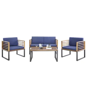 Tangkula 4 Piece Patio Chair Set, Acacia Wood Chair Set w/ 2 Chairs, 1 Loveseat & 1 Coffee Table