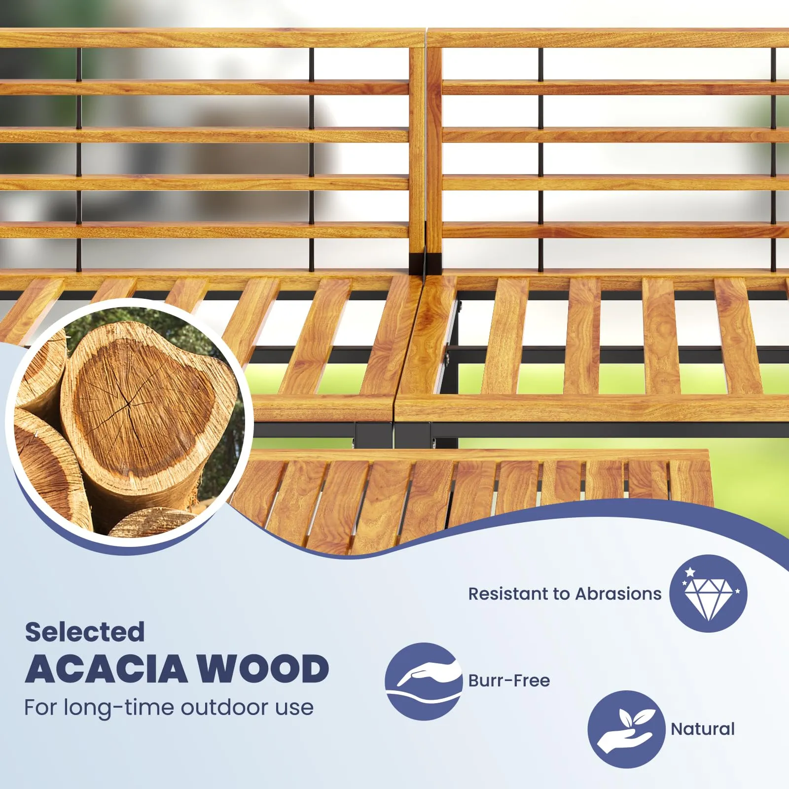 Tangkula 5 Pieces Patio Conversation Set, Acacia Wood Chair Set with Ottoman & Coffee Table